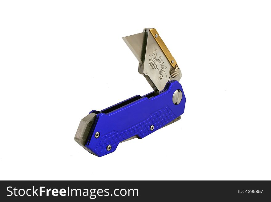 A Open Blue anodized contractors razor knife