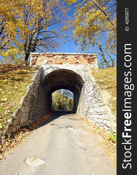 Old brick bridge in the park