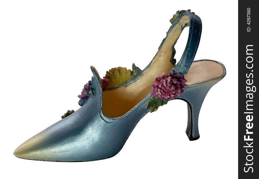 Bluefin shoes decorated with flowers on a white background. Bluefin shoes decorated with flowers on a white background