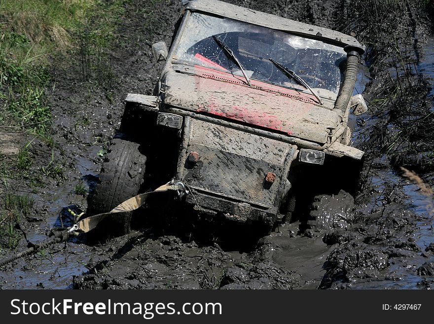 Roadster in the big mud. Roadster in the big mud