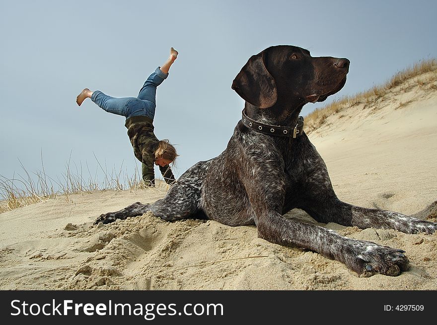 Upside-down (girl and dog relax)