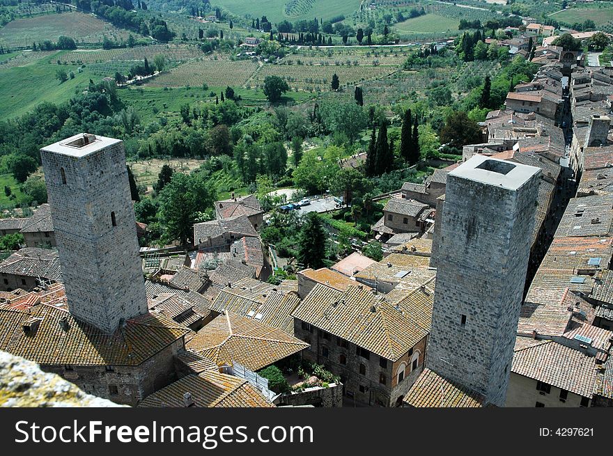 St. Gimignano country - Tuscan italy - view of roofs. St. Gimignano country - Tuscan italy - view of roofs