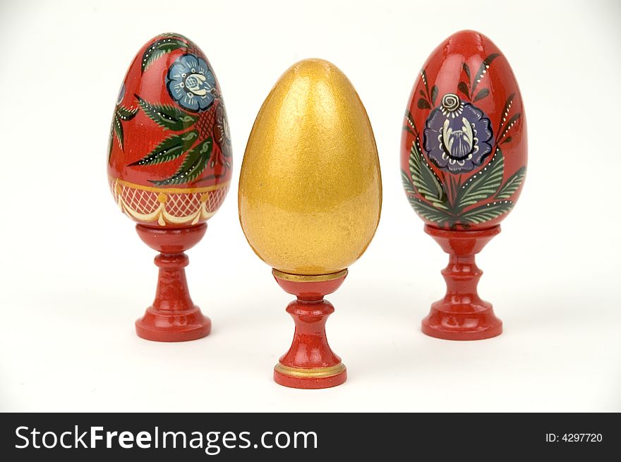 Three colour easter eggs. On supports.
