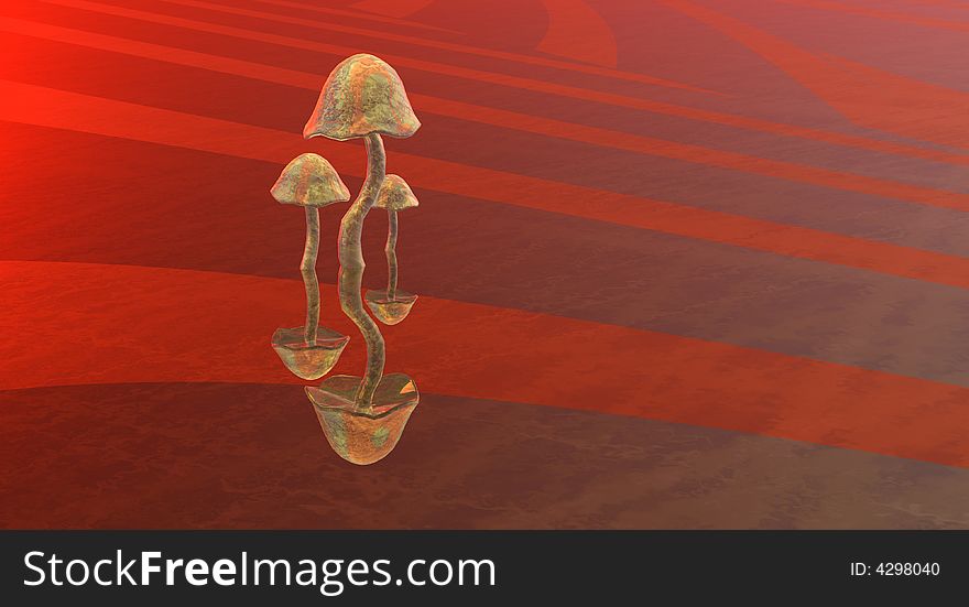 A matalic mushroom cluster on flat surface. A matalic mushroom cluster on flat surface