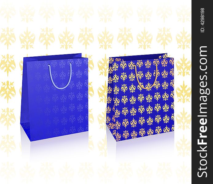 Vector illustration of two bags, blue and gold with copy-space. Vector illustration of two bags, blue and gold with copy-space