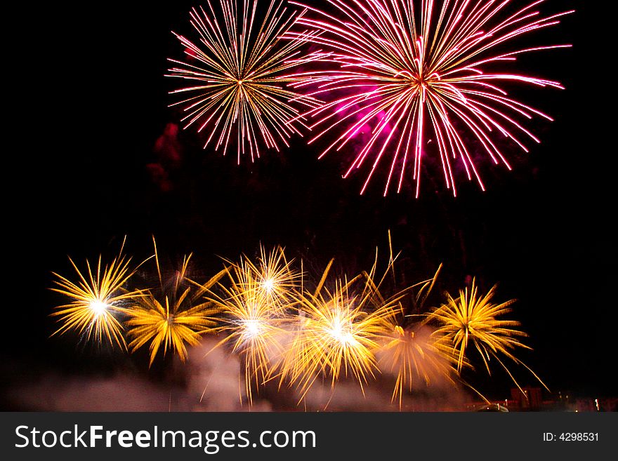 Great yellow and pink firework. Great yellow and pink firework