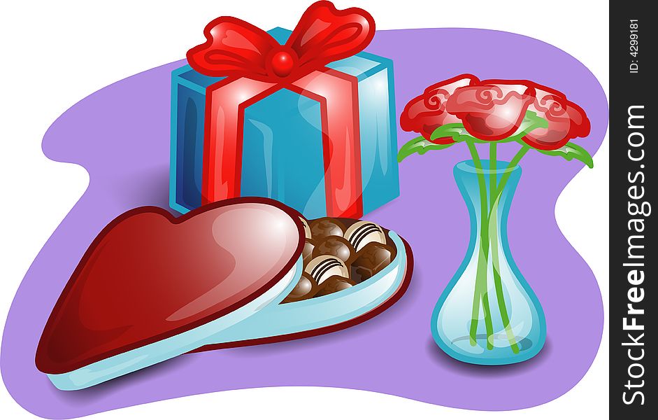 Illustrations of different valentine items and products. Illustrations of different valentine items and products.