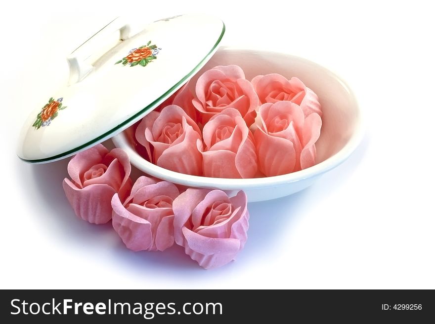 Pink soap to get cleaner with a nice smell on a white background