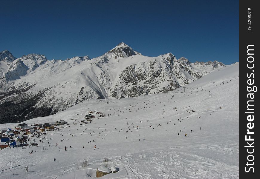 Mountain-skiers in Dombai, Caucas, Russia