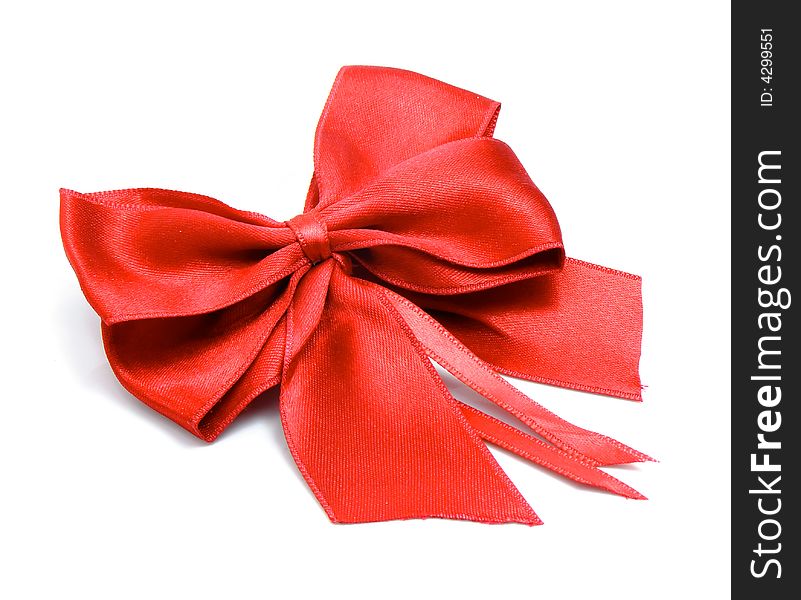 Red bow for greeting gift decoration isolated over white background