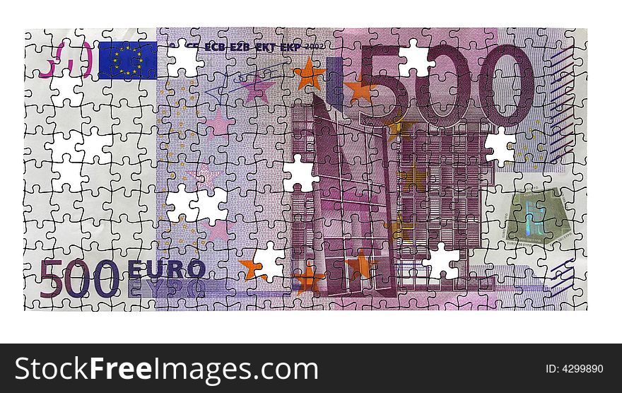 One banknote 500 euro isolated on a white background