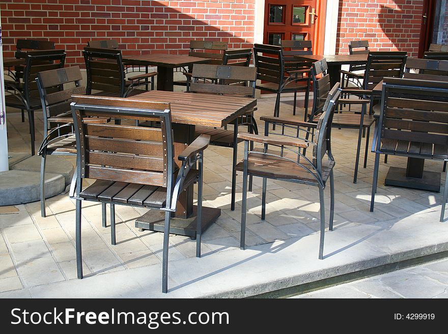 The Outdoor empty Cafe on the street. The Outdoor empty Cafe on the street.