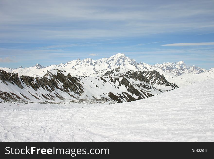 Mountain top in the Arcs-La Plagne ski are in France. Mountain top in the Arcs-La Plagne ski are in France.