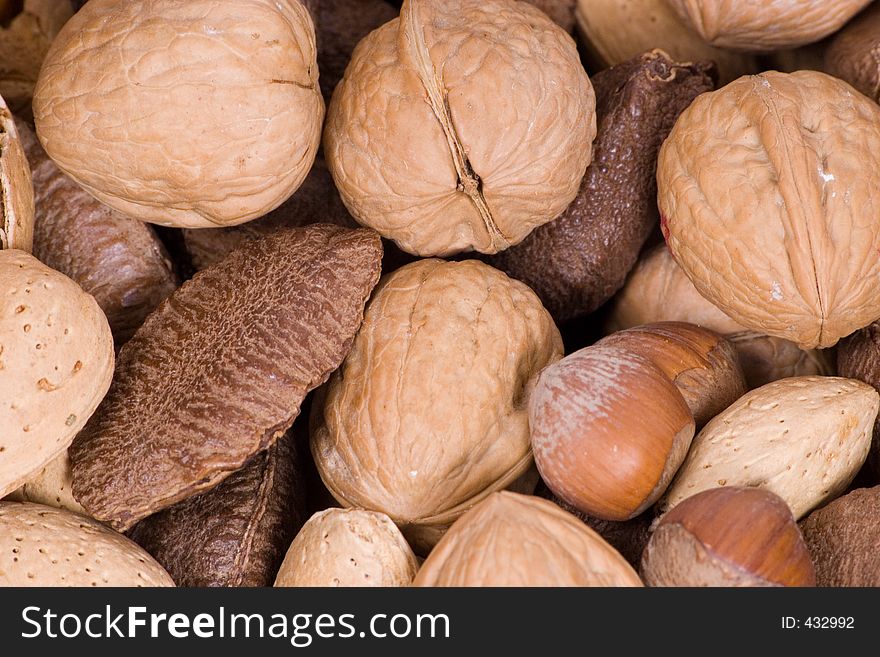 A closeup of various nuts. A closeup of various nuts