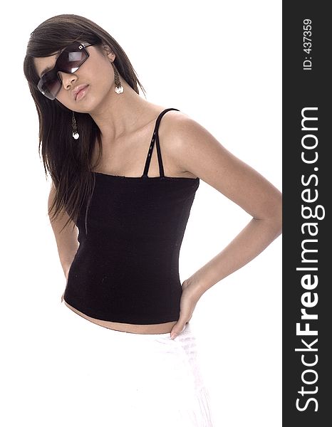 Teenager in sunglasses and black top