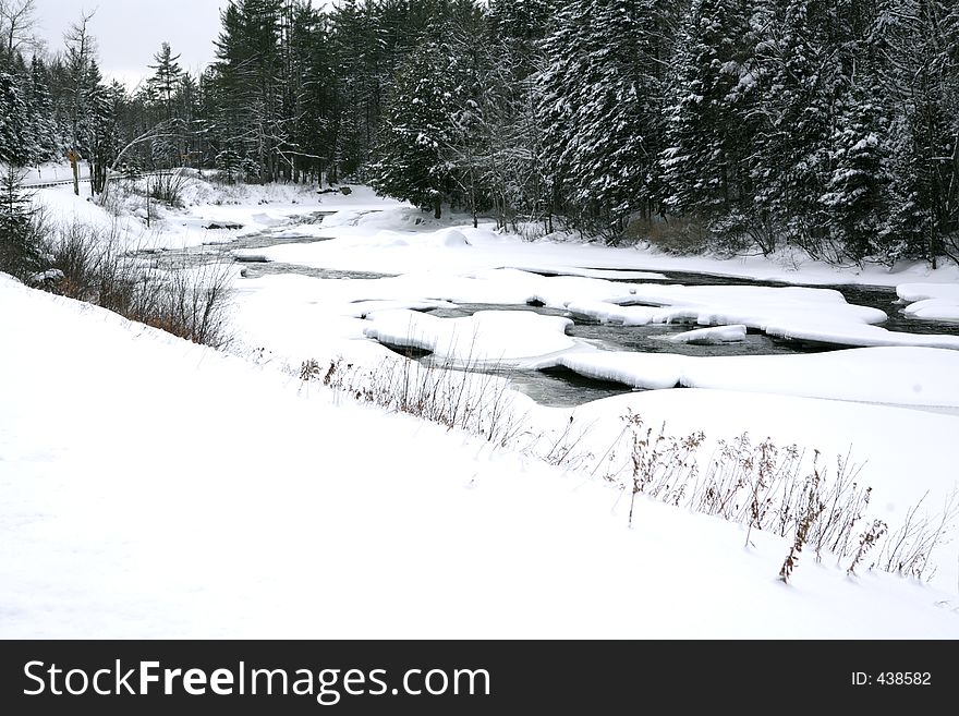 Frozen river winter scene