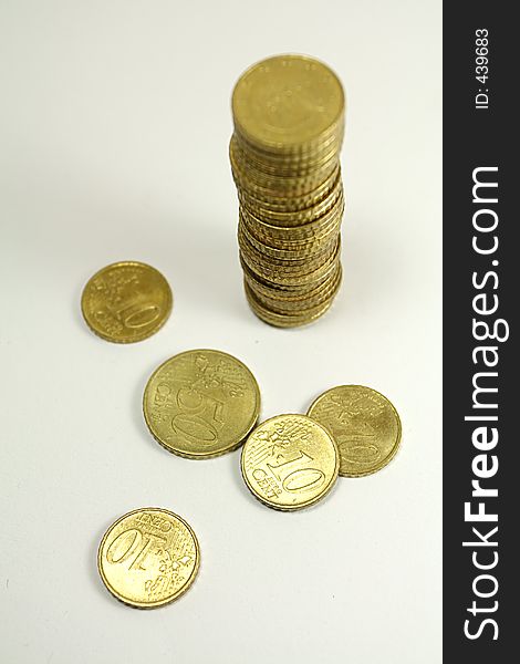 A tower of european coins. A tower of european coins