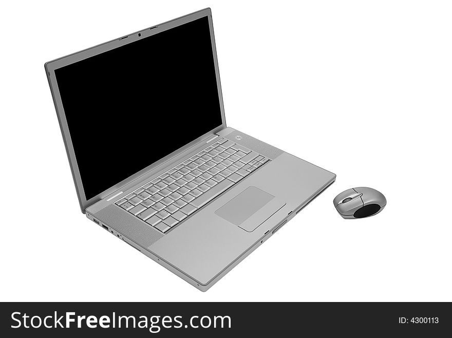 Modern and fashionable laptop with the wireless mouse