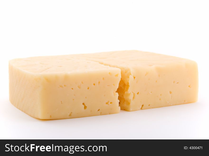 Cheese with a bit crack on white background