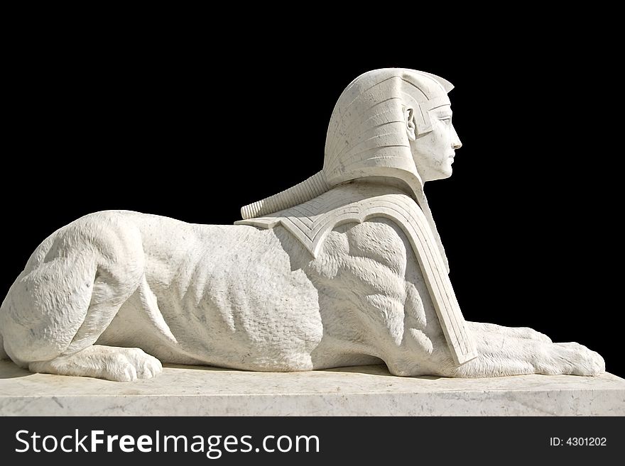 Sphinx like mausoleum marble sculpture isolated on black