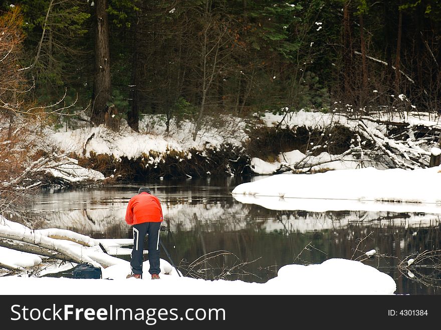 Photographer And Frozen Merced River