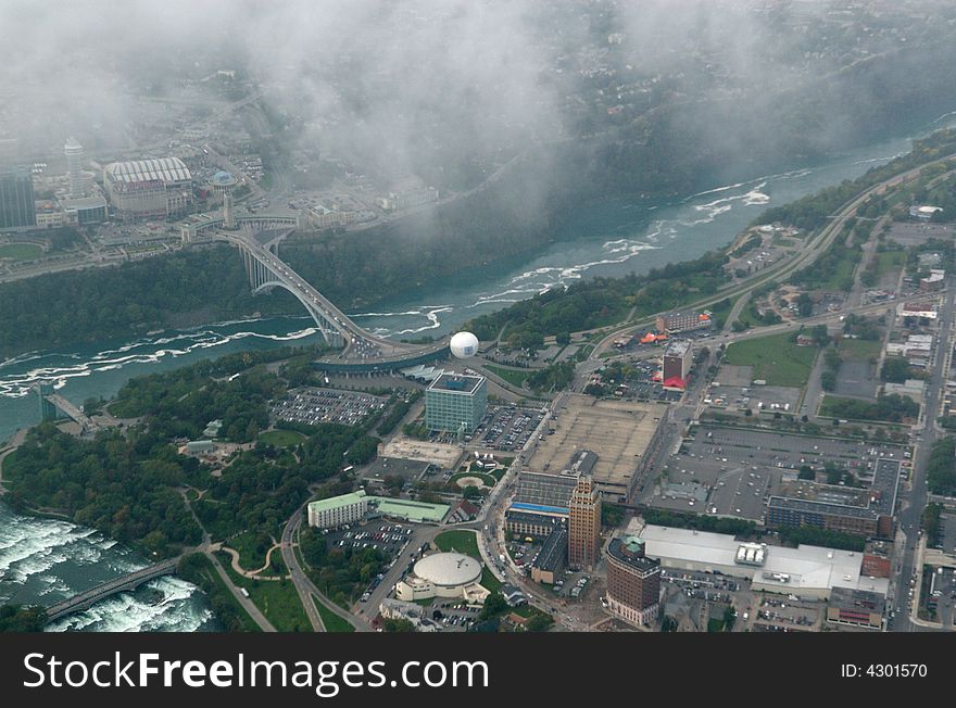 This is the Niagara falls from a helicopter. This is the Niagara falls from a helicopter.