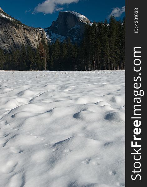 This is half dome and frozen meadows, in Yosemite National Park