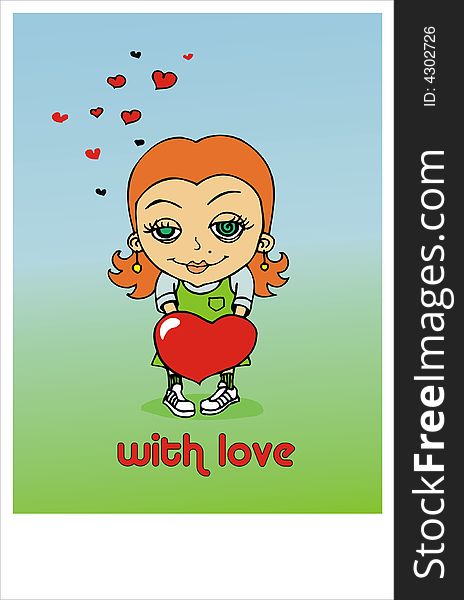 Vector illustration girl with heart, Valentine's Day card