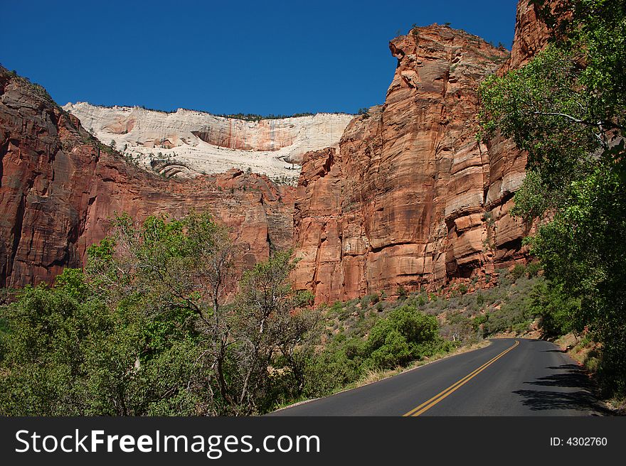 A quiet road leading into Zion Canyon. A quiet road leading into Zion Canyon