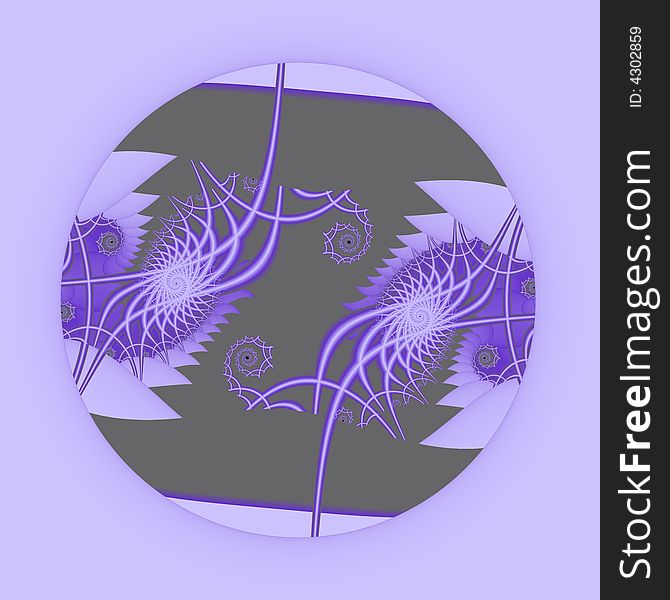 A circular fractal in shades of purple and gray. A circular fractal in shades of purple and gray.