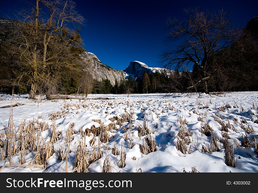 This is half dome and frozen meadows, in Yosemite National Park