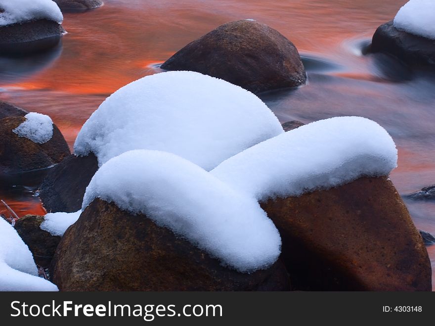 Frozen mounds of snow, merced river, Yosemite National Park. Frozen mounds of snow, merced river, Yosemite National Park