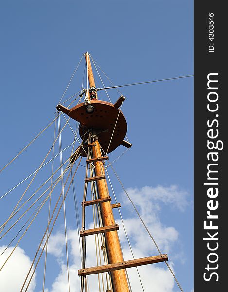 Ship mast and rigging on a sail ship. Ship mast and rigging on a sail ship