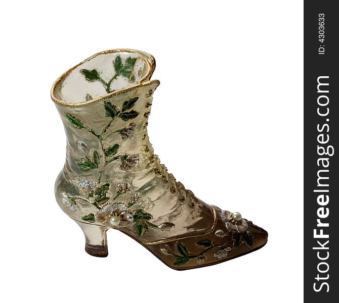 Miniature boots, decorated with leaf and beads. Miniature boots, decorated with leaf and beads