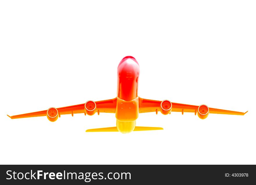 Modern airplane in interesting colors - red and yellow