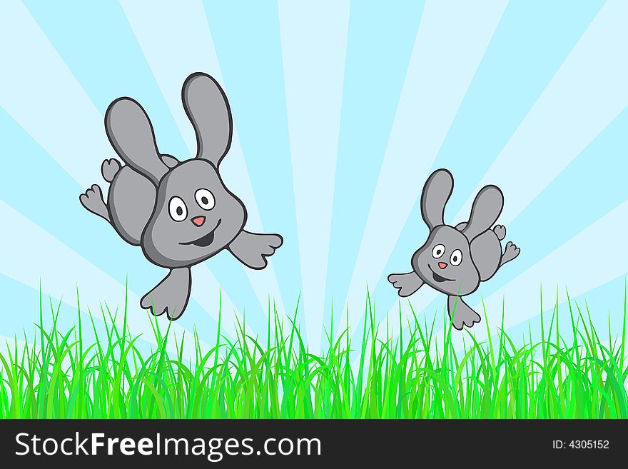 Vector illustration of jumping bunnies
