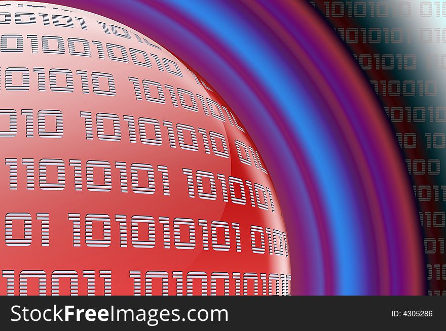Abstract digital background with red globe and binaries