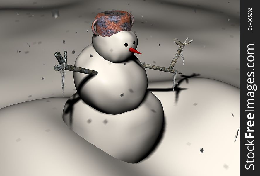 A snowman freezing in the cold. A snowman freezing in the cold