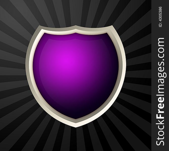 Blank violet icon with metal border over ray background
