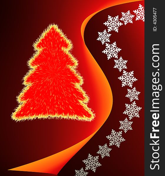Christmas tree with snow flakes background
