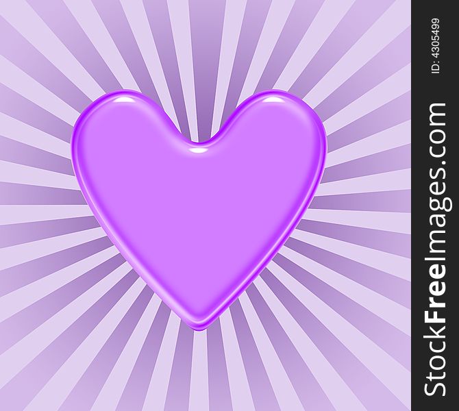 Shiny purple heart over rays background