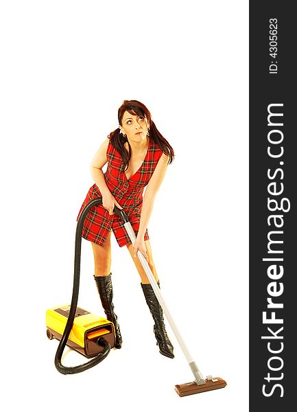 Woman with a vacuum cleaner. Woman with a vacuum cleaner