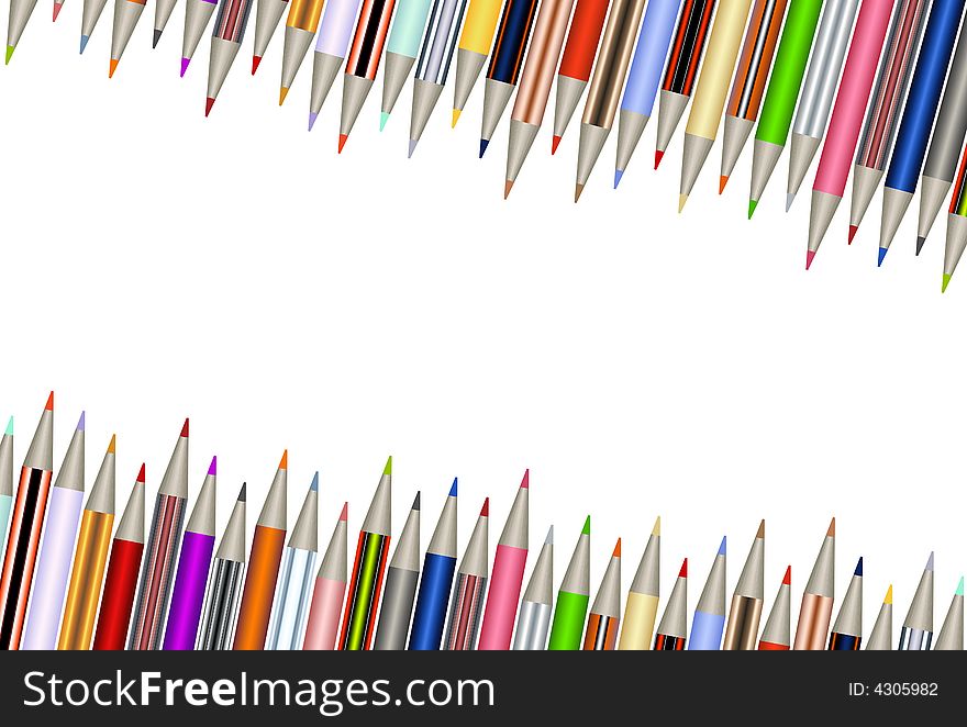 Assortment of colored pencils over white background