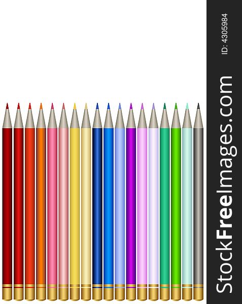 Assortment of colored pencils over white background