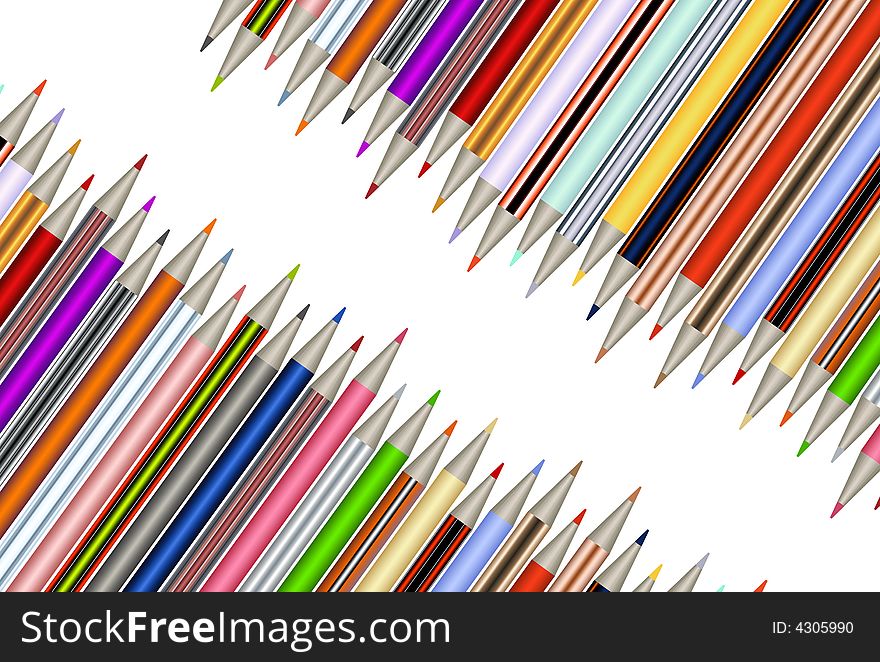 Assortment of colored pencils over white background