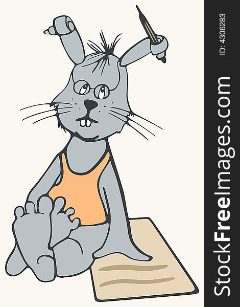 Vector illustration of thinking bunny. Vector illustration of thinking bunny