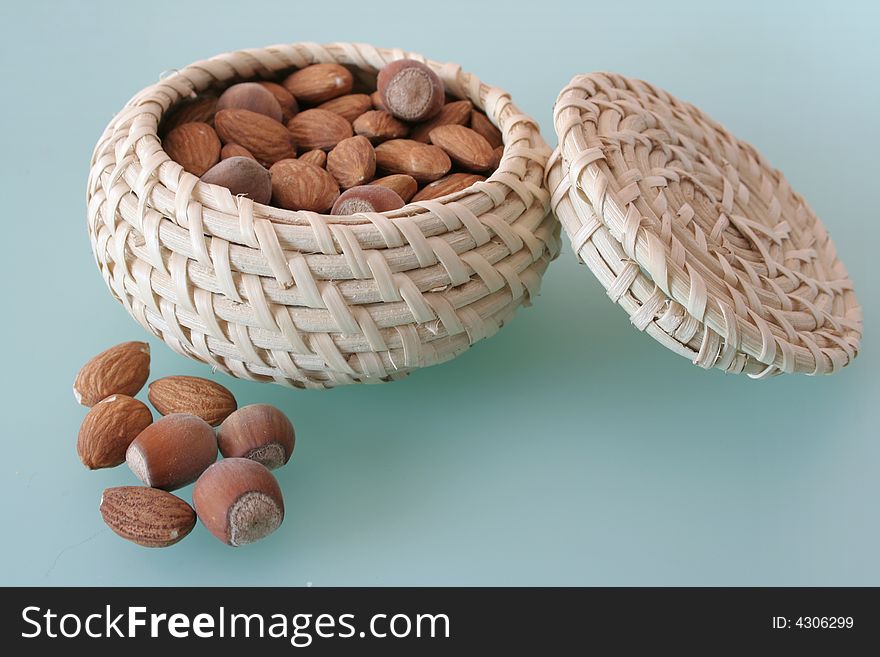 Nuts in the basket on the table