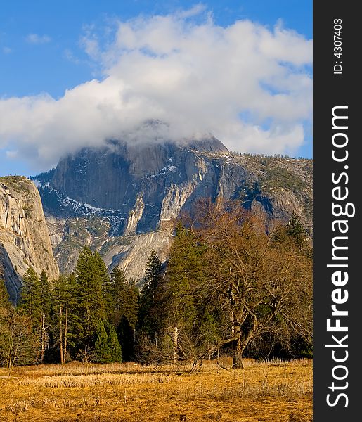 Half Dome Covered In Fog In Yosemite