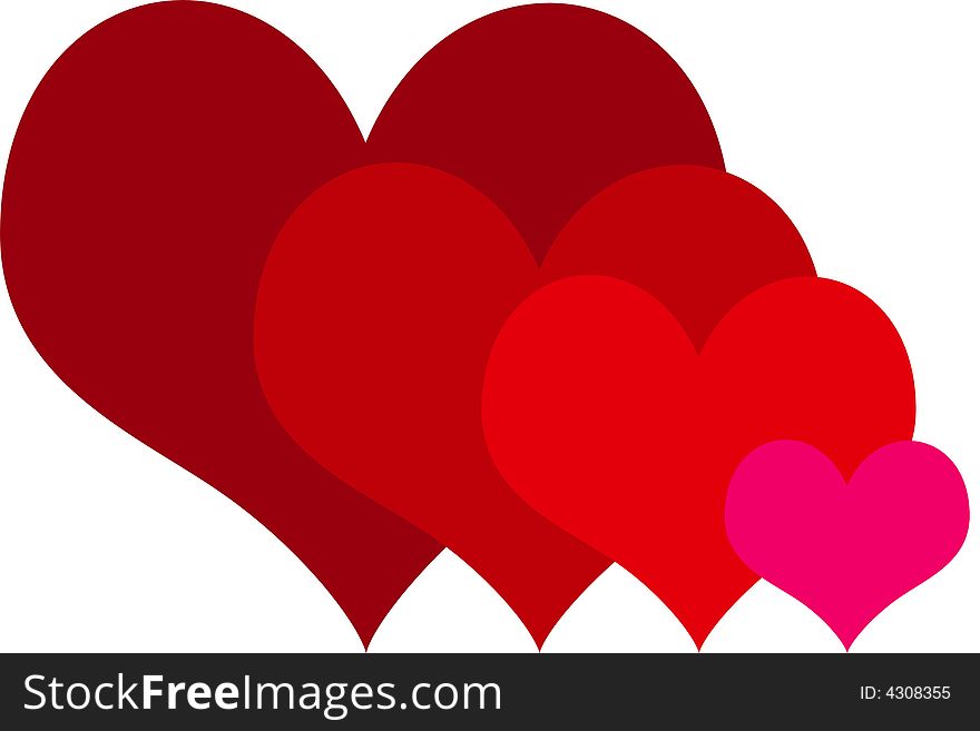 Different colored hearts of various sizes against a white background. Different colored hearts of various sizes against a white background