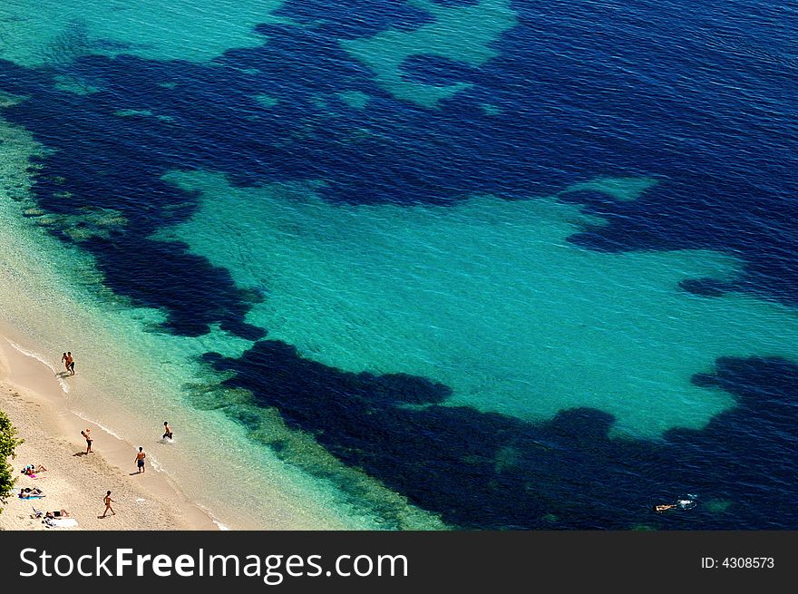 The beach at Villefranche from above. The beach at Villefranche from above